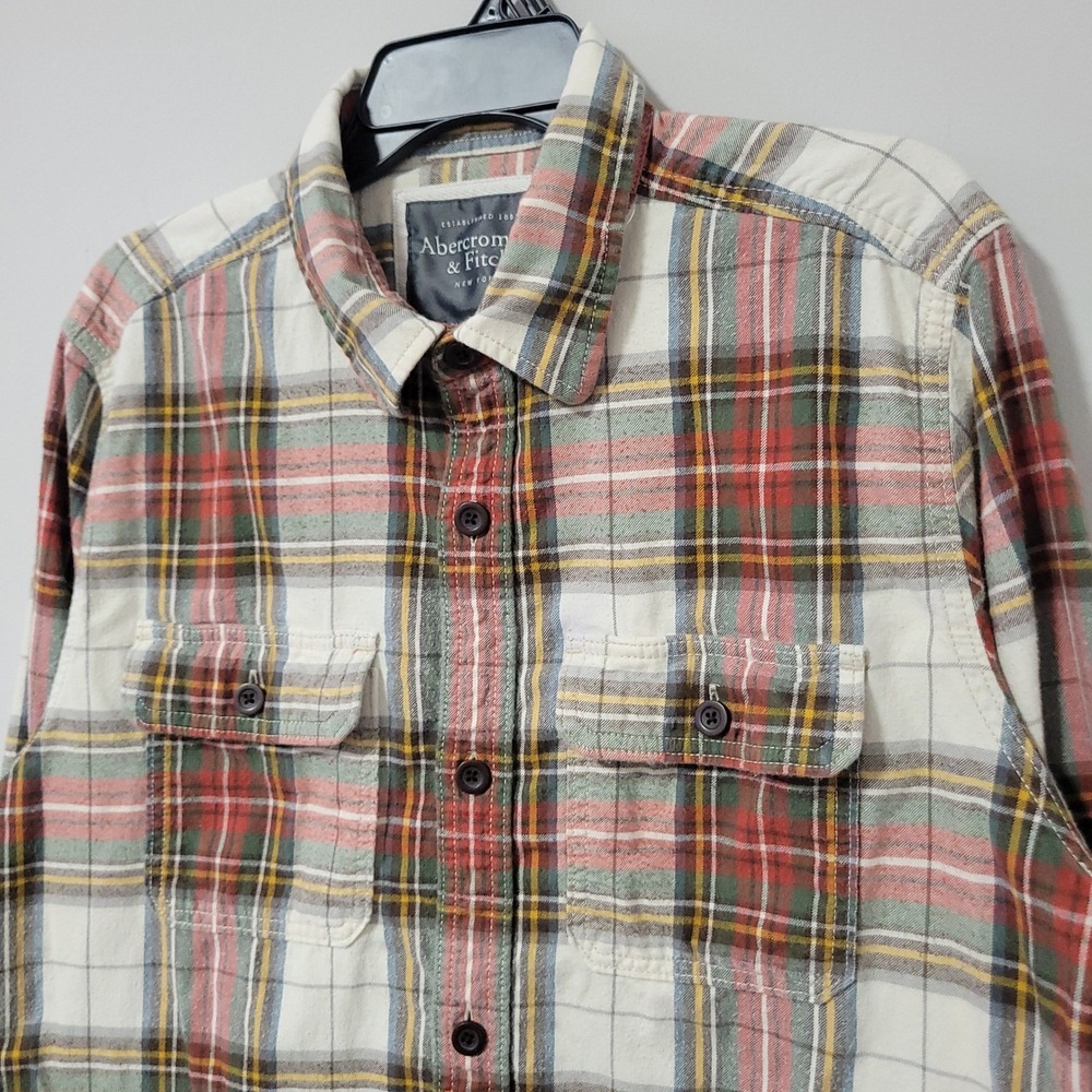 Abercrombie & Fitch Button Down Shirt Mens XXL Plaid Flannel Double Pocket Y2K